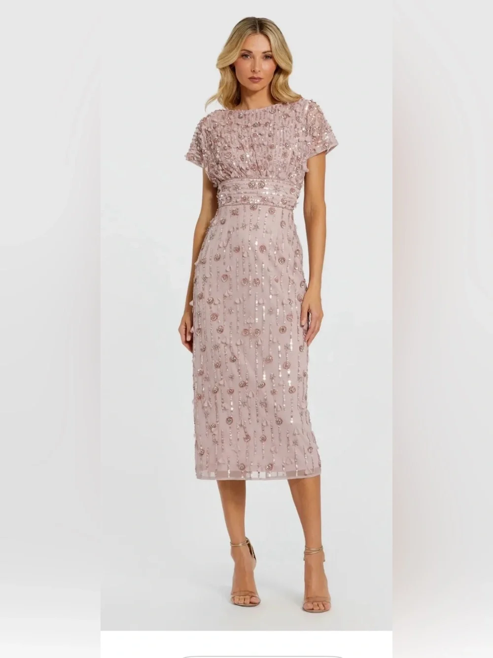 MAC DUGGAL Dress Size 8 NEW Pink Sheath Midi Dress Floral Beading - Picture 10 of 12
